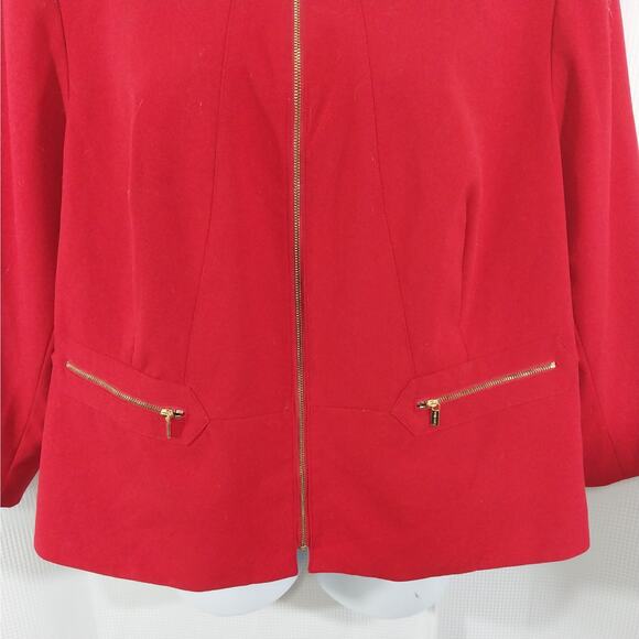 CALVIN KLEIN! RICH RUBY RED, GOLD HARDWARE, ZIPPER FRONT JACKET, BLAZER! SZ 24W - Picture 4 of 9